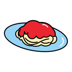 Pasta of food colorful set. This enticing illustration celebrates the beauty of Italian cuisine. The design gracefully showcases perfectly cooked pasta and spaghetti. Vector illustration.