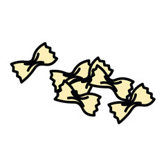 Pasta of food colorful set. The bow-shaped macaroons often seen in the store are pictured on this white background. Vector illustration.