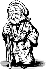  Elderly Person Draw an elderly Japanese person participating in Hatsumode