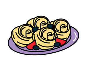 Pasta of food colorful set. This delightful artwork skillfully captures a plate of pasta with a garden-fresh vegetables, promising a burst of flavors with each bite. Vector illustration.