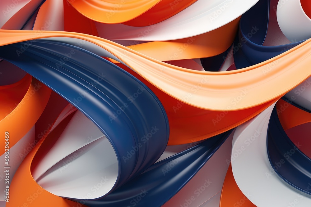 Poster 3d rendering of abstract background with curved lines in orange and blue colors, 3d render of paper 