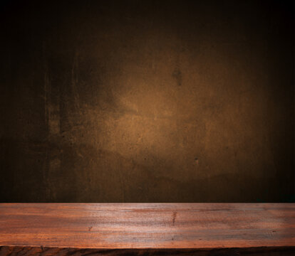 image of wooden table in front of abstract blurred background of resturant lights . High quality photo