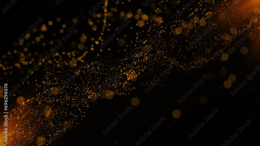 Poster golden floating dust particle beautiful abstract gold motion background animation. shining gold part
