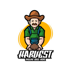 Illustration Vector Harvest Farmer Mascot Cartoon Logo Style.