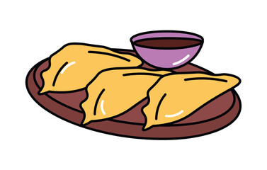 China product of food colorful set. This captivating illustration spotlights succulent khinkali, a delightful dumpling dish, inviting to explore the delicious flavors of China. Vector illustration.