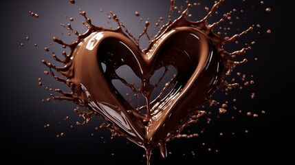 A chocolate heart with splash background - obrazy, fototapety, plakaty