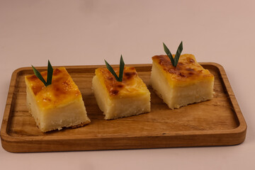 Cassava Cake with Custard Topping is Classic Filipino Dessert or Mirinda. 