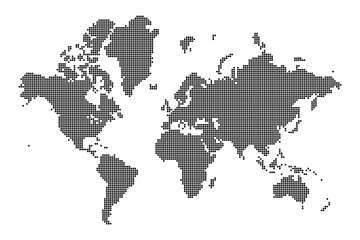 Fototapeta na wymiar World map mosaic of squares. Black vector illustration