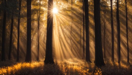 sun rays through the forest