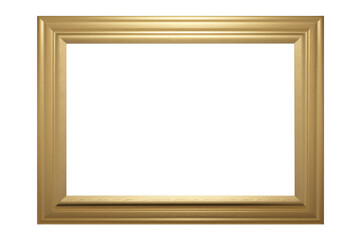 Gold gilt landscape picture frame with an empty blank canvas for use as a border or home décor, png file cut out and isolated on a transparent background, stock illustration image