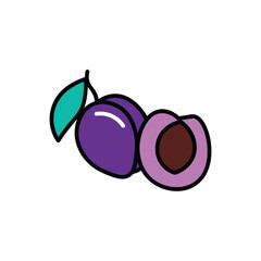 Vegan product of food colorful set. This stunning illustration with plum design captures the essence of plant-powered heat and zest. Vector illustration.
