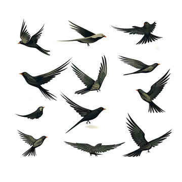 flock of birds. set of birds, birds in flight  isolated on transparent background Generative AI