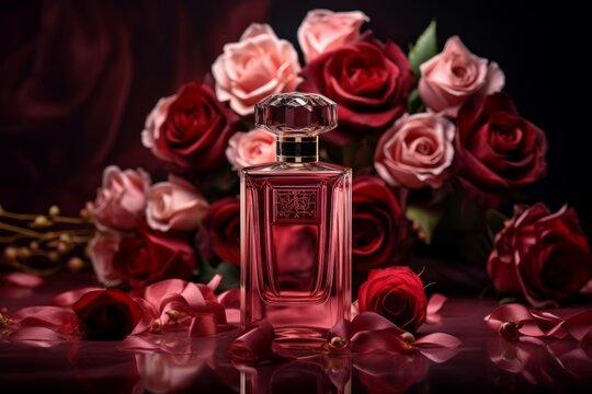 Sophisticated Luxury roses perfume bottle. Beauty scent. Generate Ai