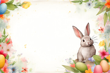 Naklejka na ściany i meble Rabbit and eggs painted on Easter border frame.