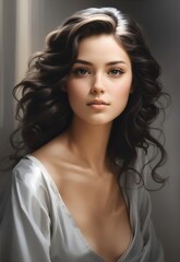 Fototapeta premium Paint of a Girl Woman Brush Stroke Vintage Retro Painting Drawing Face Brunette Elegant