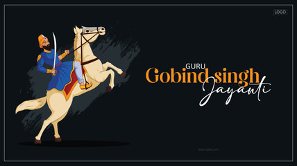 Vector Illustration Guru Gobind Singh ji Jayanti Or Gurupurab with Warrior Horse Editable Website Banner Template  - obrazy, fototapety, plakaty