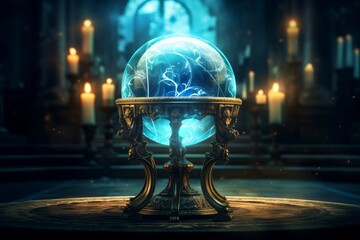 Fragile Magic glass ball. Astrology sphere teller. Generate Ai - obrazy, fototapety, plakaty