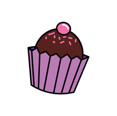 Chocolate of food colorful set. The sweet chocolate cup cake is elegantly presented against a white backdrop, creating a captivating design. Vector illustration.