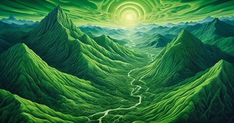 Abstract light and dark green with hills and mountain  illustration landscape wallpaper background