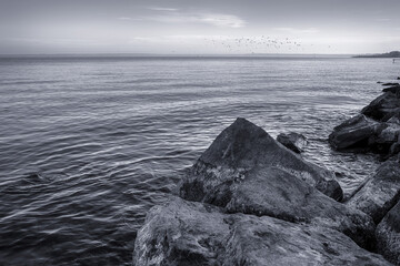Boulders on the shore of the lake Balaton.