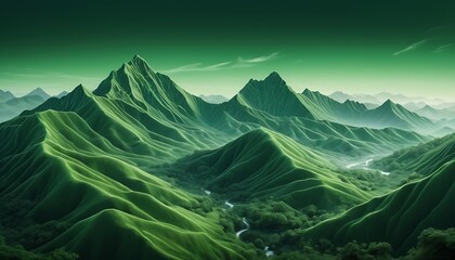 Abstract light and dark green with hills and mountain  illustration landscape wallpaper background