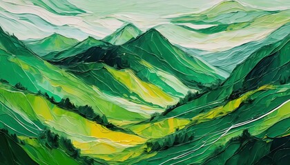 Abstract  light green and dark green with hills and mountain art painted wallpaper background