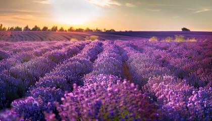 Sunset over a violet-lavender field