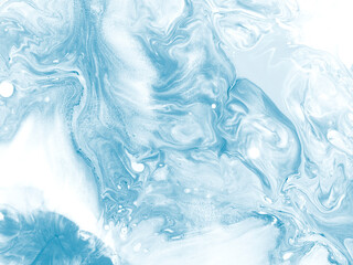 Blue abstract fantastic marble texture,creative hand painted background, abstract ocean, acrylic painting on canvas.
