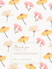 thank you card with watercolor flowers decoration, suitable for greeting card, wallpaper, background design, wedding, invitation