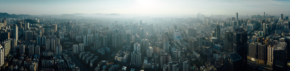 Fototapeta na wymiar Aerial panoramic view of landscape in Guangzhou city, China