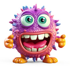 3d cartoon bacteria monster on transparent background, ai technology
