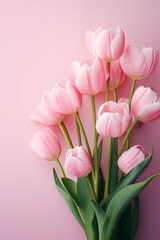 Obraz premium Flowers composition with roses and peonies on flat lay light pink background with copy space