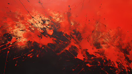 black spray paint splatter on red background, abstract art, artistic simple background