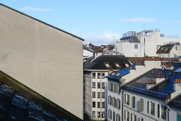 Genova, Switzerland - December 20, 2023: A view of the roofs of  Geneva city in the morning.