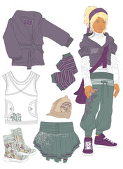set of vector model and clothes