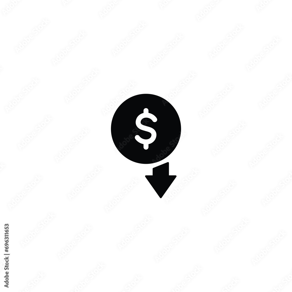 Poster cost reduction icon. dollar down icon symbol vector for web site computer and mobile app