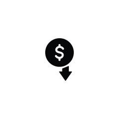 Cost reduction icon. Dollar down icon symbol vector for web site Computer and mobile app