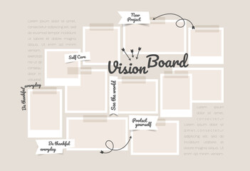 Vector photo collage template moodboard pictures grids vector illustration, vision board