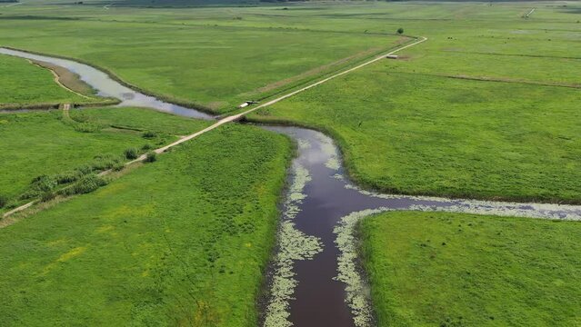 Canals, polders and roads  in Nemunas delta, aerial view
