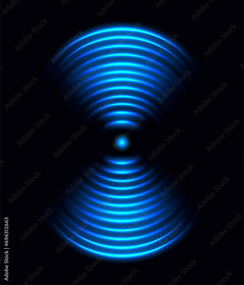 Poster w-fi connection light effect, blue glowing signal sensor waves internet wireless communication. futu