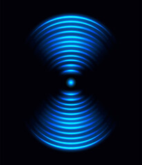 W-Fi connection light effect, blue glowing signal sensor waves internet wireless communication. Futuristic wireless technology digital radar or sonar with glowing light effect. Vector