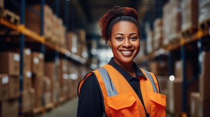 Portrait of african american female warehouse manager in a warehouse