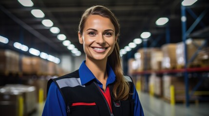 Fototapeta premium Portrait of female warehouse manager in a warehouse