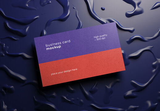 Modern Business Card Mockup on Glossy Water Pattern Surface &ndash; Horizontal Layout for Creative Identity, Stylish Branding, or Corporate Presentation