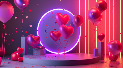 Happy Valentine's Day holiday banner. Greeting background with abstract 3d composition for Valentine's Day. Made with generative ai