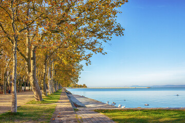 Fototapeta na wymiar Waterfront at the Lake Balaton in Balatonfoldvar,Hungary.