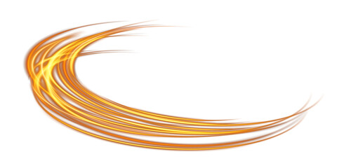 Abstract golden light lines of speed movement. Light everyday glowing effect. Semicircular wave. Light trail curve swirl. Neon lines of speed and fast wind. Optical fiber incandescent. Blue glowing sh