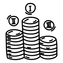 Doodle coins pyramid. Finance money illustration