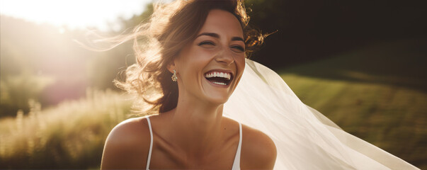 Beautiful woman in bride day.  Luxury wedding girl posing and smiling at bride photo shooting
