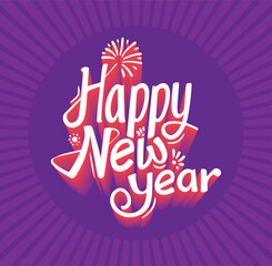 Happy new year hand-drawn creative calligraphy and typography vector